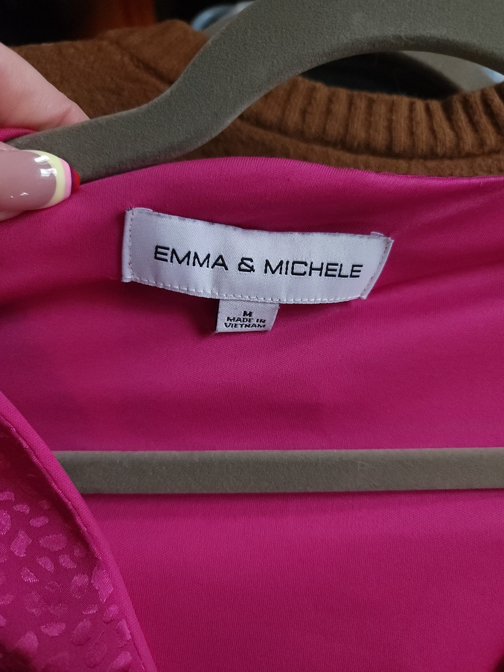 Emma & Michele Hot Pink V-Neck Long Sleeve Tiered Dress - Picture 2 of 3